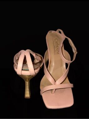 Nude & Gold Square Kitten Heels
